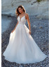 Ivory Beaded Lace Organza Butterfly Keyhole Back Wedding Dress With Pockets